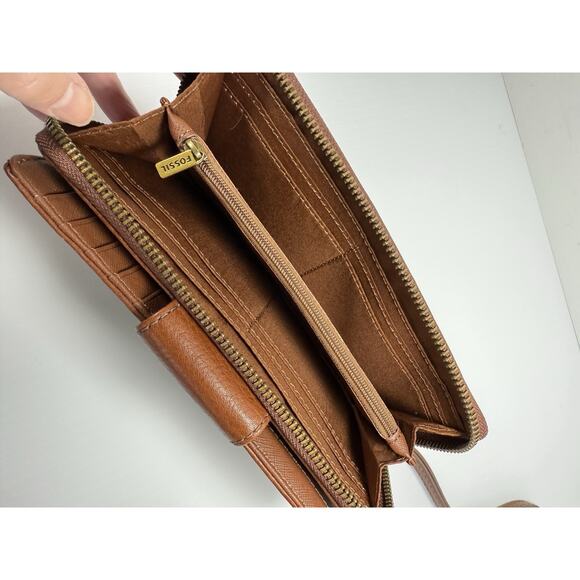 Fossil Zip Clutch Wallet Wristlet Striped Leather Green Yellow Lavender Madison - Picture 5 of 6